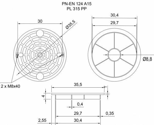 POKRYWA WŁAZ DEKIEL STUDNI 315 MM RURY KARBOWANEJ TRZONOWEJ STUDZIENKI P 6A