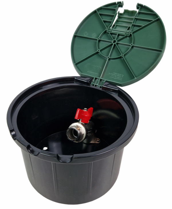 STUDZIENKA OUT SKRZYNKA POBORU WODY Z ZAWOREM KULOWYM 3/4 Z KLAPKĄ ZIELONA