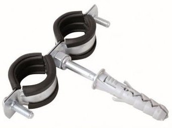 UCHWYT STALOWY Z GUMĄ PODWÓJNY 3/8" OBEJMA DO RUR 16-19mm ŚRUBA + KOŁEK