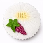  Dekoracja cukrowa na tort komunijny - HOSTIA Z WINOGRONEM IHS