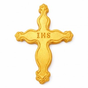 Cukrowa dekoracja na tort komunijny - ZŁOTY KRZYŻ 10,5cm (6szt)