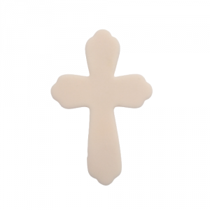 Cukrowa dekoracja na tort ECRU PŁASKI KRZYŻ nabłyszczany  komunia 10cm