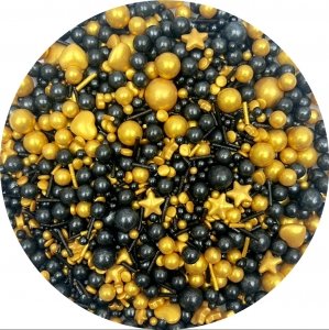 Posypka cukrowa MIDNIGHT 20 g –Złoto Czarne Perełki na Tort 