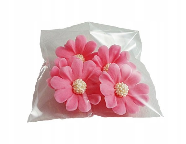 Duże kwiaty cukrowe na tort STOKROTKA 5szt różowe