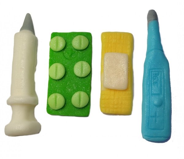 Dekoracja cukrowa na tort narzędzia ZESTAW PIELĘGNIARKA 4 szt