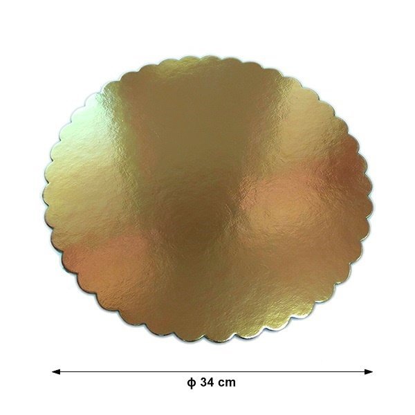 Podkład pod tort okrągły ZŁOTY KARBOWANY 34 cm