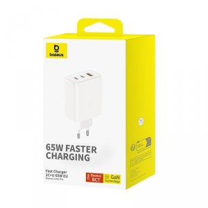 Ładowarka sieciowa GaN Cube Pro 65W 2x USB-C USB-A biała