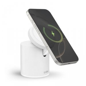 Stacja ładująca 2w1 bezprzewodowa magnetyczna do smartfona słuchawek - biała