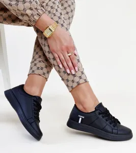 Czarne trampki damskie sznurowane sneakersy eko skóra Devona