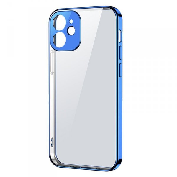 Ultra cienkie przezroczyste etui z metaliczną ramką do iPhone 12 Pro Max ciemno-niebieski