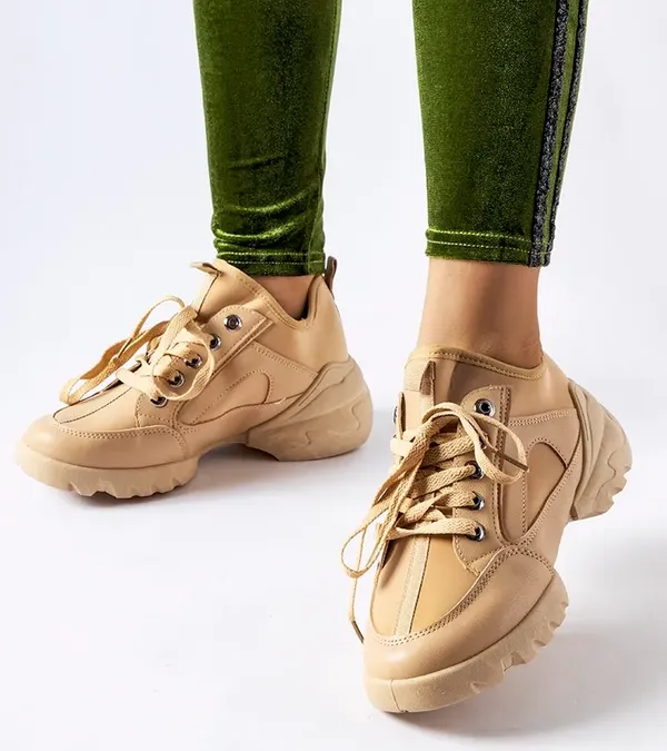 Ciemnobeżowe sneakersy z elastyczną cholewką Abal