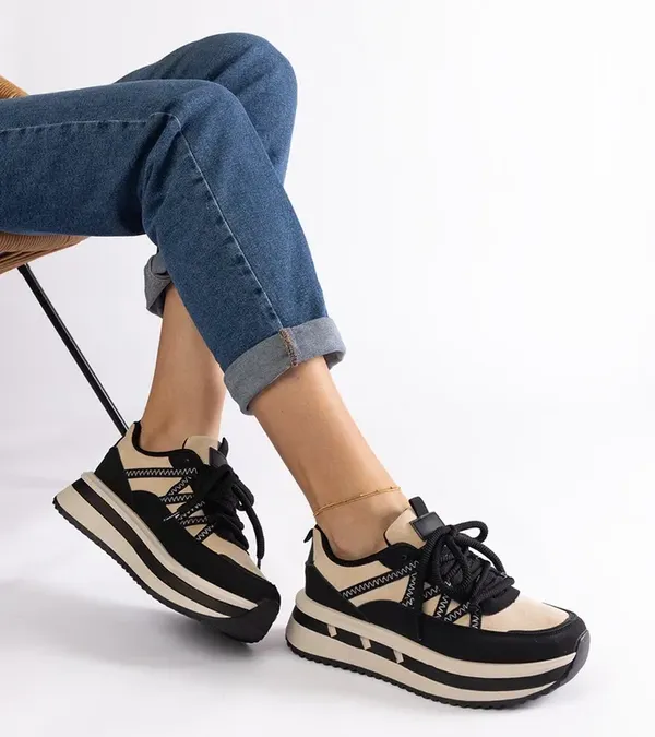 Czarno-beżowe sneakersy damskie Renetta