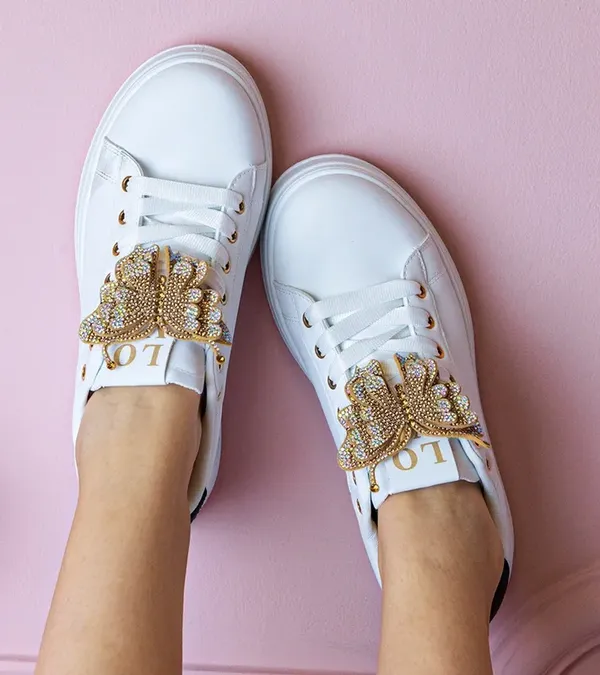 Biało-czarne sneakersy z motylkiem z cyrkoniami Kariba