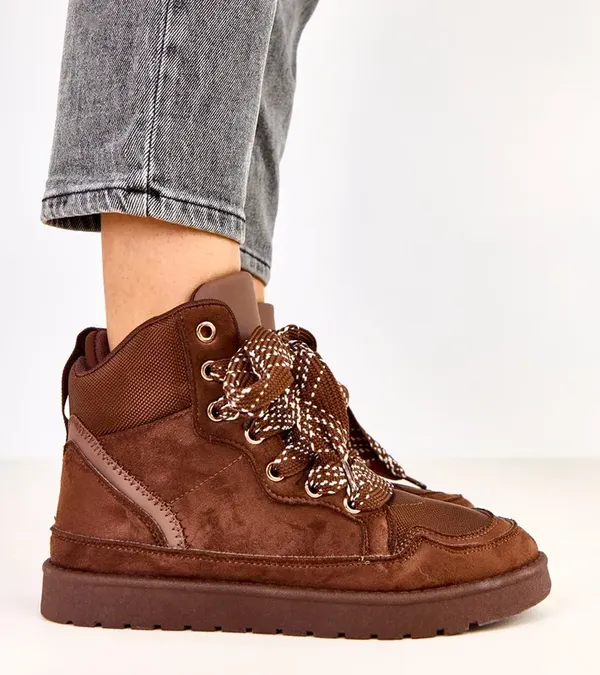 Brązowe sneakersy wysokie z grubymi sznurówkami Klevis