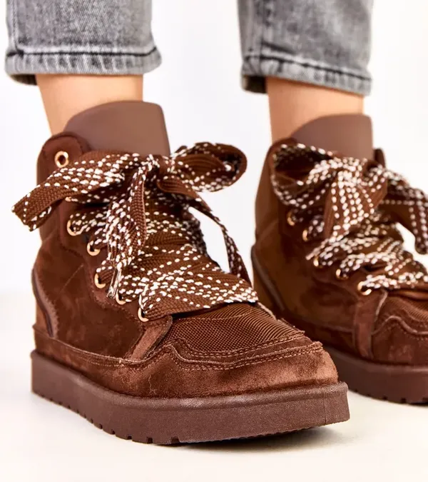 Brązowe sneakersy wysokie z grubymi sznurówkami Klevis