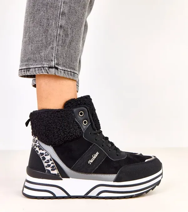 Czarne sneakersy wysokie ocieplane z kożuszkiem Mirasen