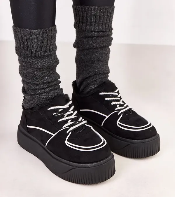 Czarne sneakersy ocieplane na platformie Vargas