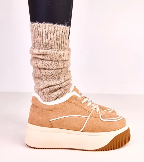 Brązowe sneakersy ocieplane na platformie Vargas