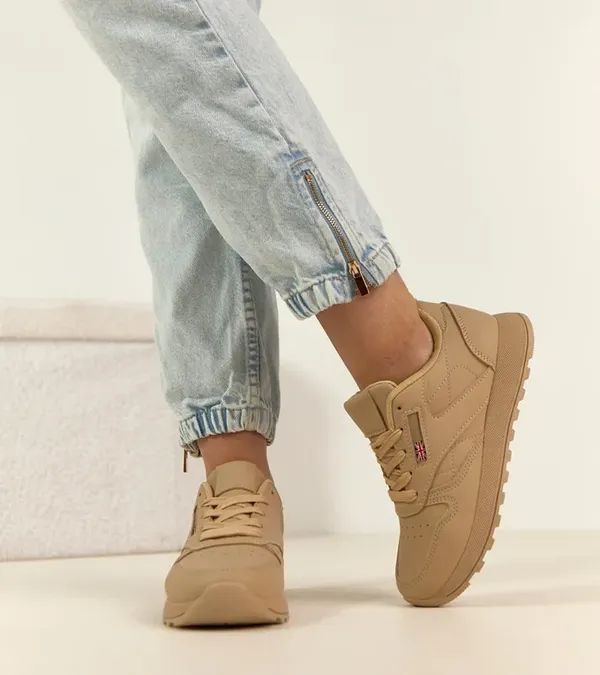 Beżowe sneakersy casualowe na platformie Élise