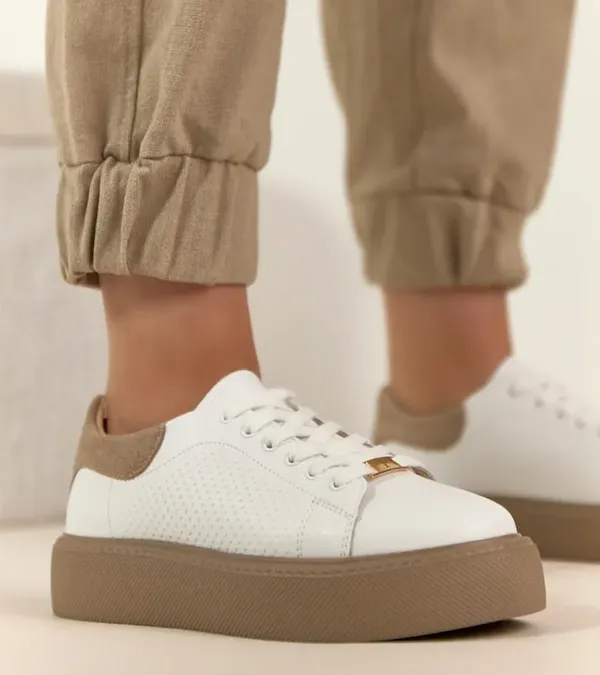 Białe Skórzane Sneakersy Na Platformie Filippo