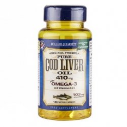 Cod Liver Oil, Olej z Wątroby Dorsza 410mg, Holland & Barrett, 60 kapsułek