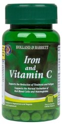 Iron & Vitamin C, Żelazo i Witamina C, Holland & Barrett, 100 tabletek