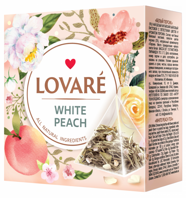 Herbata Biała WHITE PEACH, Lovare, 15 piramidek x 2g