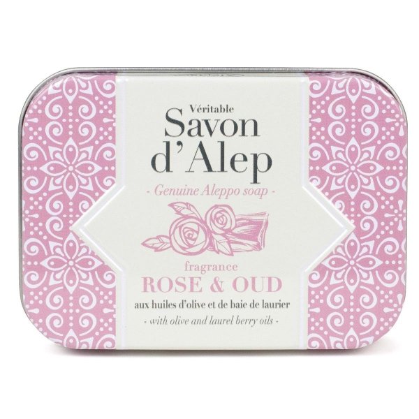 Rose &amp; Oud Soap Bar in Metal Box, Alepia, 100 g