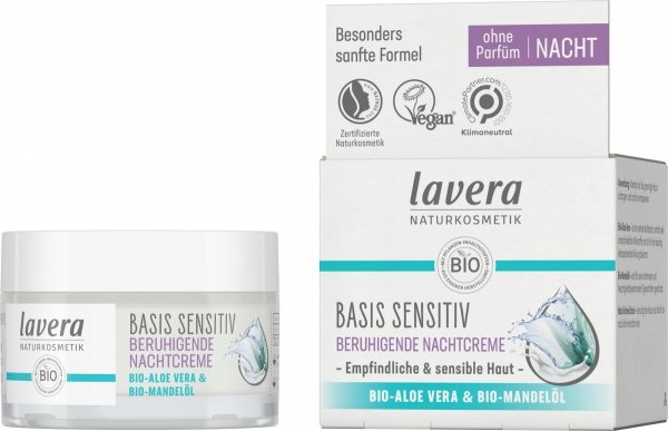Kojący krem na noc z Aloesem i Olejem Migdałowym, Lavera Basis Sensitiv, 50 ml