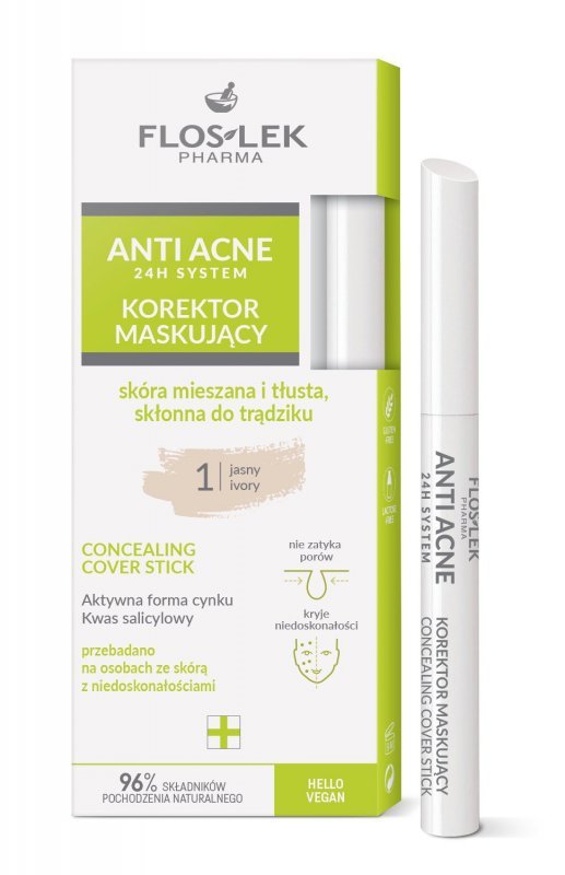 FLOSLEK Anti Acne Korektor maskujący do skóry mieszanej i tłustej skłonnej do trądziku - jasny 1
