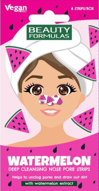 BEAUTY FORMULAS Nose Pore Strips Głęboko oczyszczające płatki na nos - Watermelon (arbuz) 1op.-6 sztuk