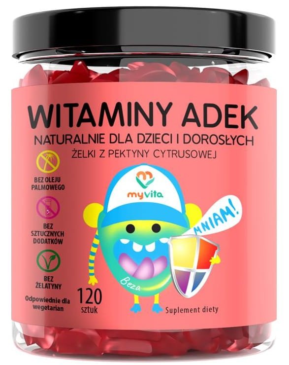 Naturalne Żelki Witamina ADEK (Dzieci&amp;Dorośli), Myvita, 120 sztuk