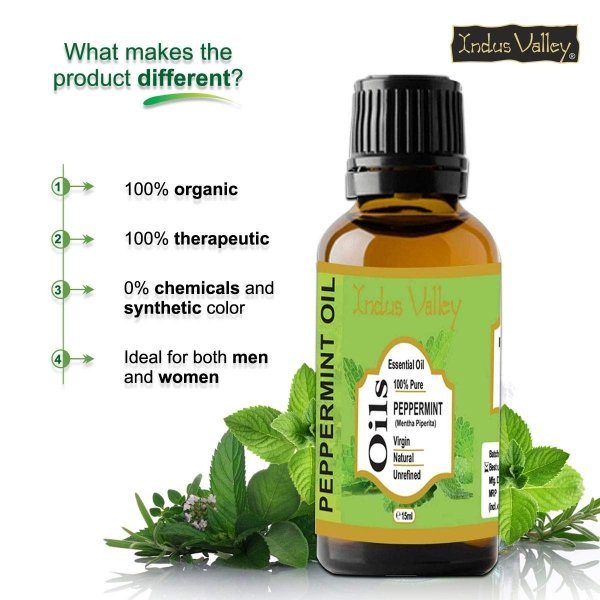 Natural Peppermint Essential Oil, Indus Valley, 15ml