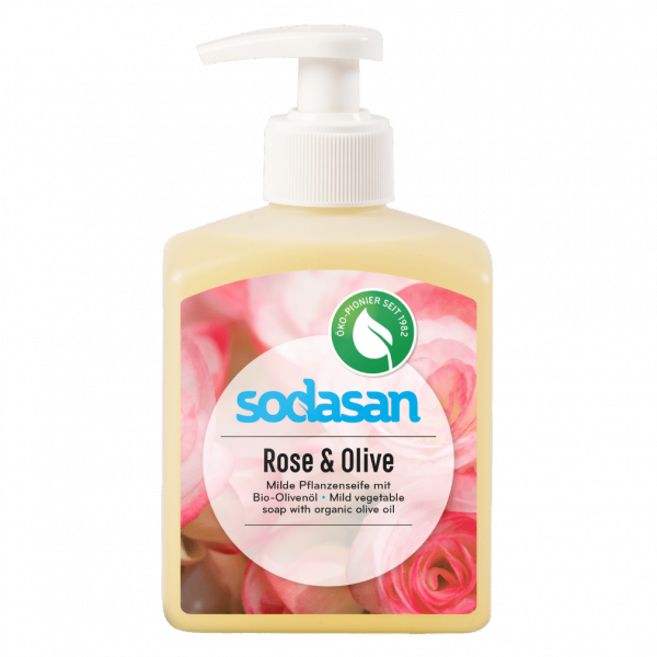 Mydło różano-oliwkowe, z dozownikiem, Sodasan, 300 ml