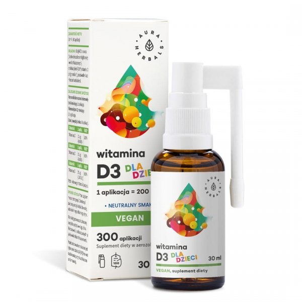 Witamina D3 Vegan dla dzieci, aerozol, Aura Herbals, 30 ml