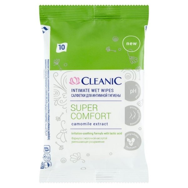 Cleanic Super Comfort Chusteczki do higieny intymnej 10 sztuk