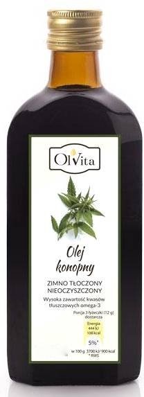 Olej Konopny Zimnotłoczony, Nieoczyszczony, Olvita, 100ml