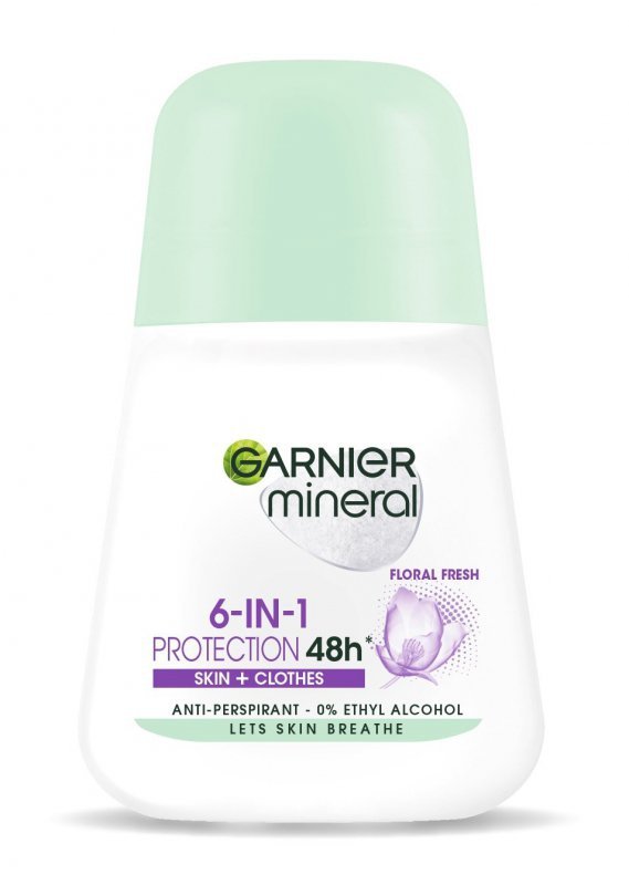 GARNIER Mineral Dezodorant roll-on 6in1 Protection 48h Floral Fresh - Skin+Clothes   50 ml