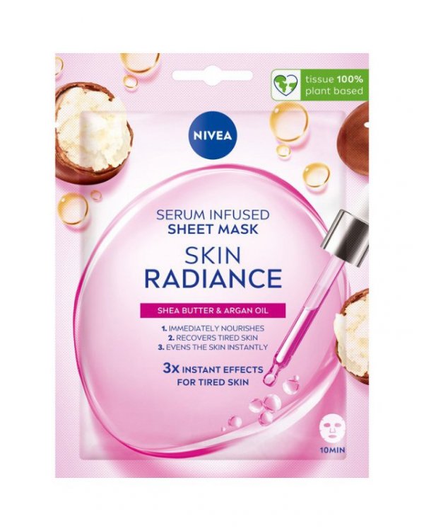 NIVEA Skin Radience Odżywiająca maska w płacie z masłem shea i olejkiem arganowym 1 szt.