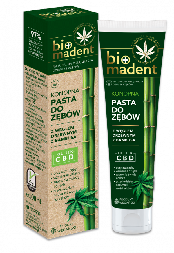 Konopna Pasta do Zębów z Węglem Drzewnym z Bambusa, BIO MADENT, 100ml