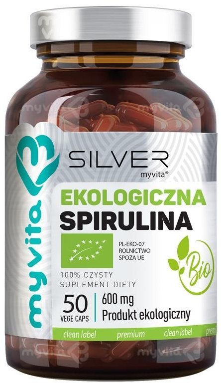 Spirulina 100% BIO 600 mg, Kapsułki SILVER PURE Myvita