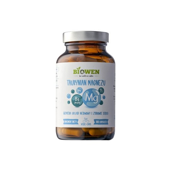 Taurynian magnezu z witaminą B6 (P-5-P) - Biowen, 100 kapsułek