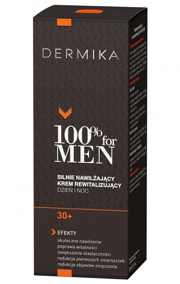 Dermika 100% for Men Krem 30+ silnie nawilżający i rewitalizujący na dzień i noc  50ml