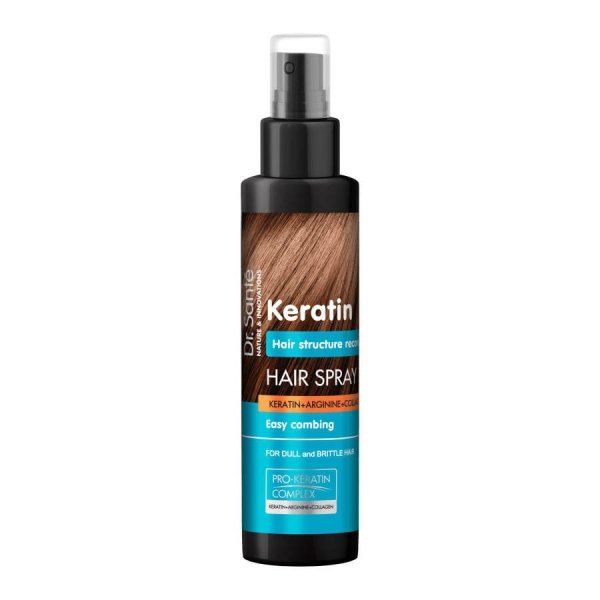 Keratynowy spray do włosów matowych i łamliwych Odbudowa struktury włosów, Dr. Sante, 150ml