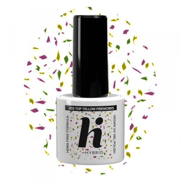 HI HYBRID Top No Wipe do lakieru hybrydowego Hema Free #03 Yellow Fireworks 5 ml