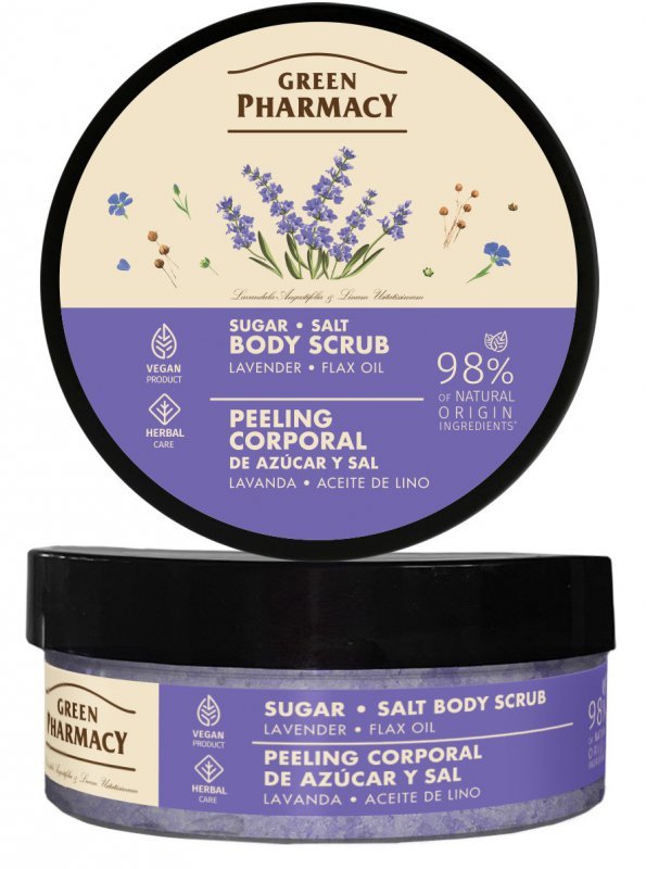 GREEN PHARMACY Peeling cukrowo-solny do ciała Lawenda + Olej lniany 200 ml