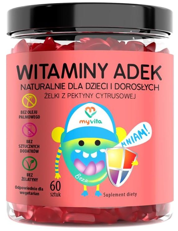 Naturalne Żelki Witamina ADEK (Dzieci&amp;Dorośli), Myvita, 60 sztuk