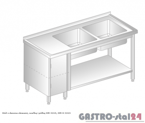 Stół z dwoma zlewami, szafką i półką DM 3215 szerokość: 700 mm (1400x700x850)