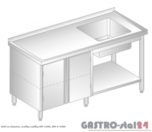 Stół ze zlewem, szafką i półką DM 3206 szerokość: 700 mm (1400x700x850)