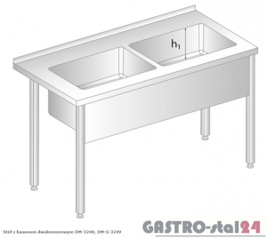 Stół z basenem dwukomorowym DM 3249 szerokość: 600 mm, głębokość: 300 mm (1200x600x850)